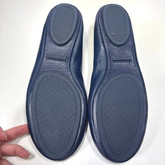 Tory Burch Minnie Reva Travel Leather Ballet Flats Navy Blue Womens Size 9 - Picture 8 of 11